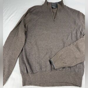 Saks Fifth Avenue Taupe 1/4 Zip-Up Sweater 100% merino wool